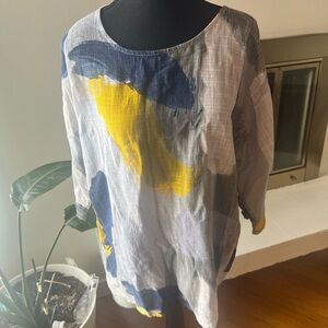 Blue and Yellow 3/4 Sleeve Boxy Tunic